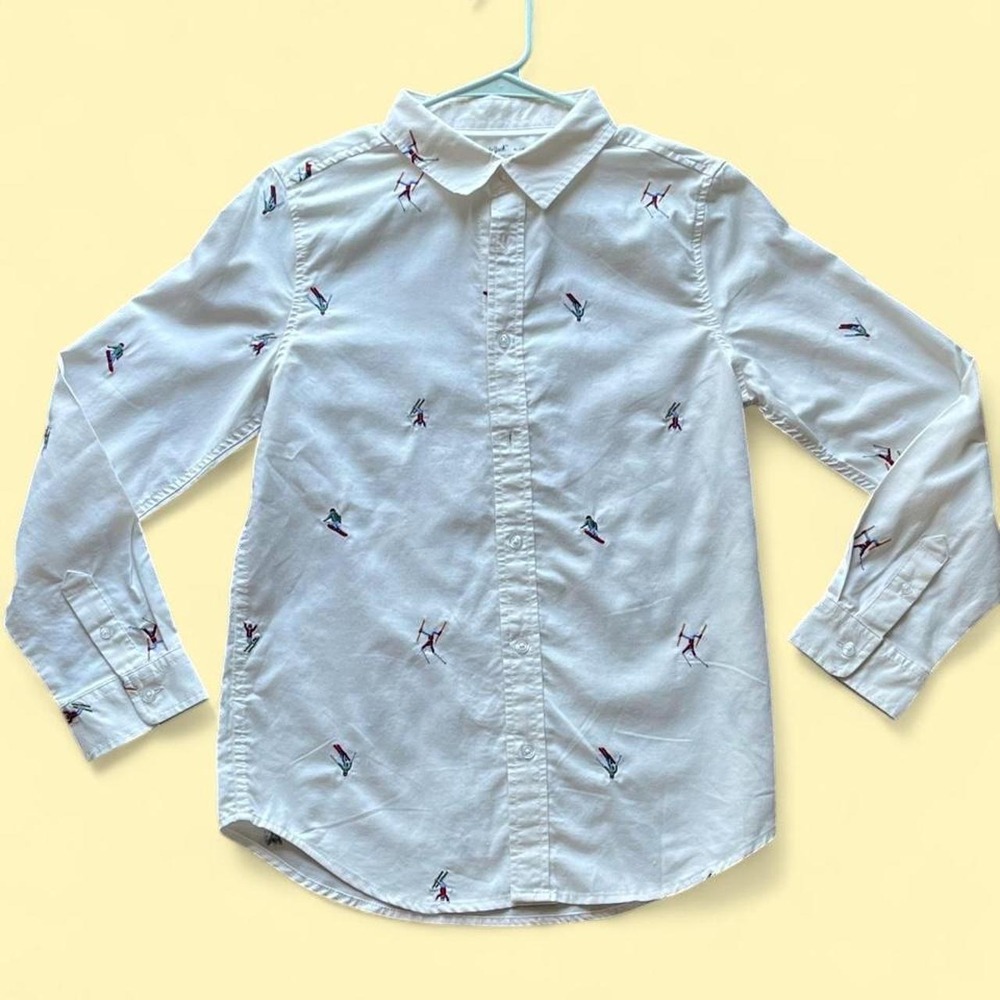Cat & Jack Boys XL 14 White Embroidered Ski Snowboard Button Down Shirt Winter